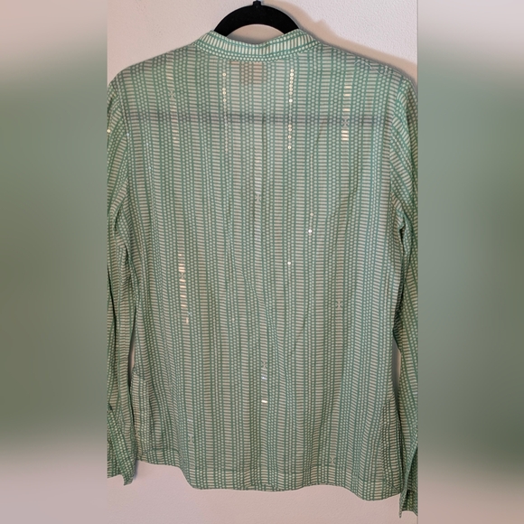 TORY BURCH Stephanie Green Sequin V-Neck Long Sleeve Cotton Tunic Blouse Size 6 - Picture 8 of 14